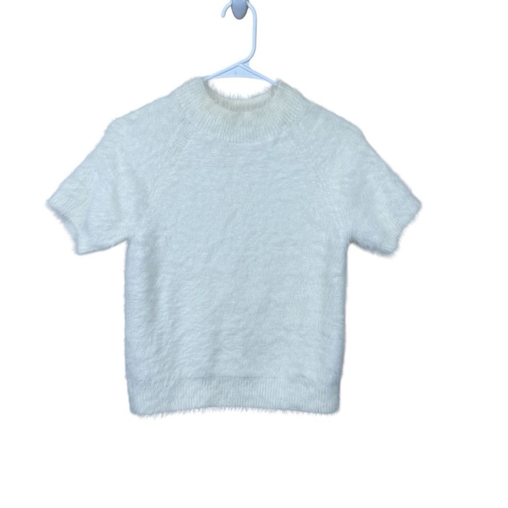 Pilcro Fuzzy‎ Eyelash Mock Neck Ivory Sweater Women's S Small